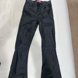 Super cute waxed coat, faux leather flare pants